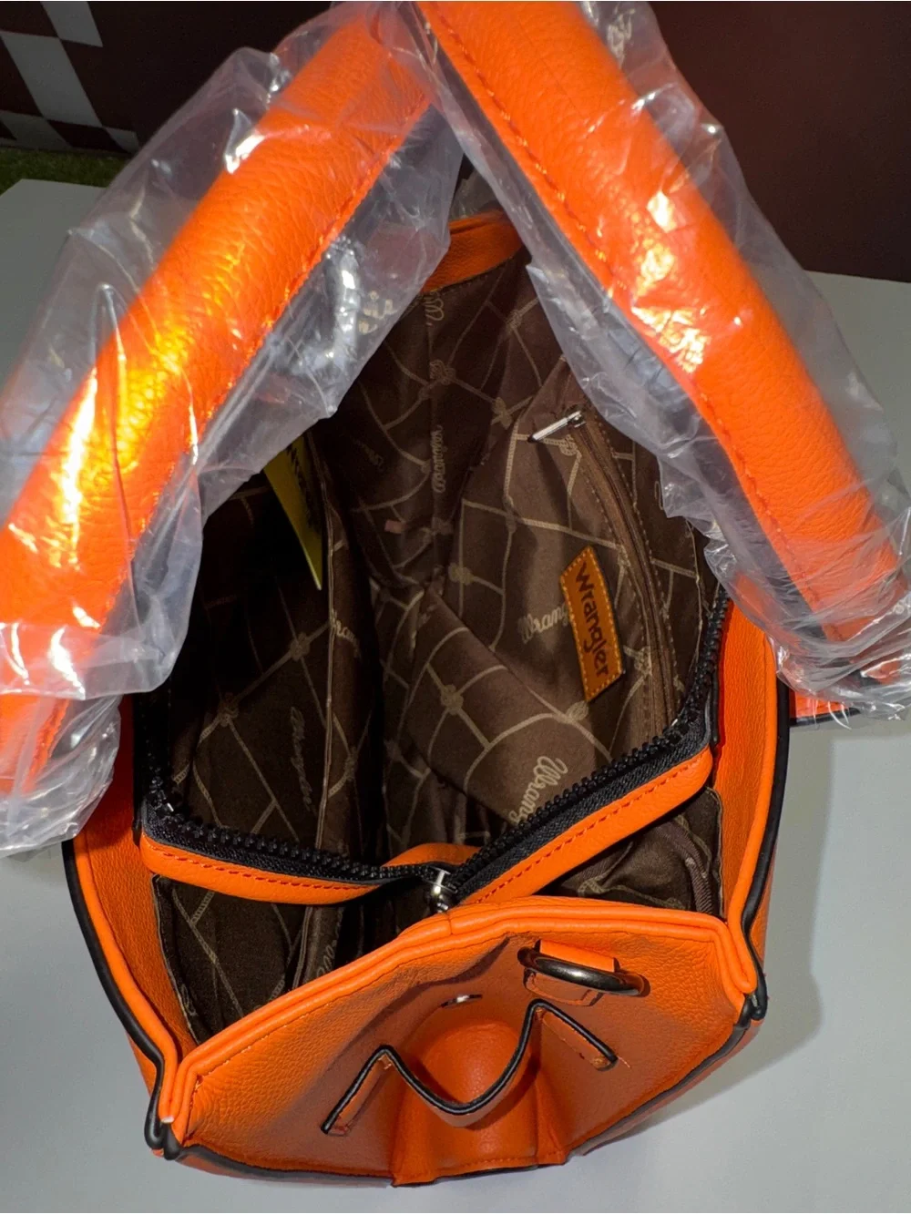 NEW. Wrangler Orange Leather Carry-all Tote Crossbody Bag